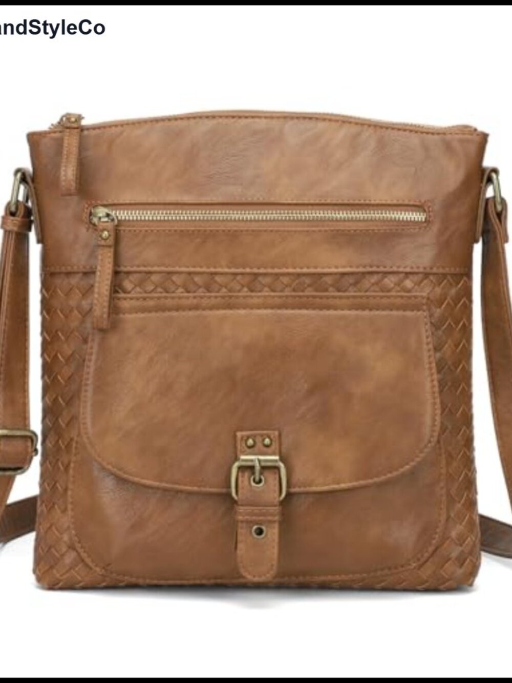 PU Leather Woven Crossbody Handbag with Multiple Pockets Adjustable Strap